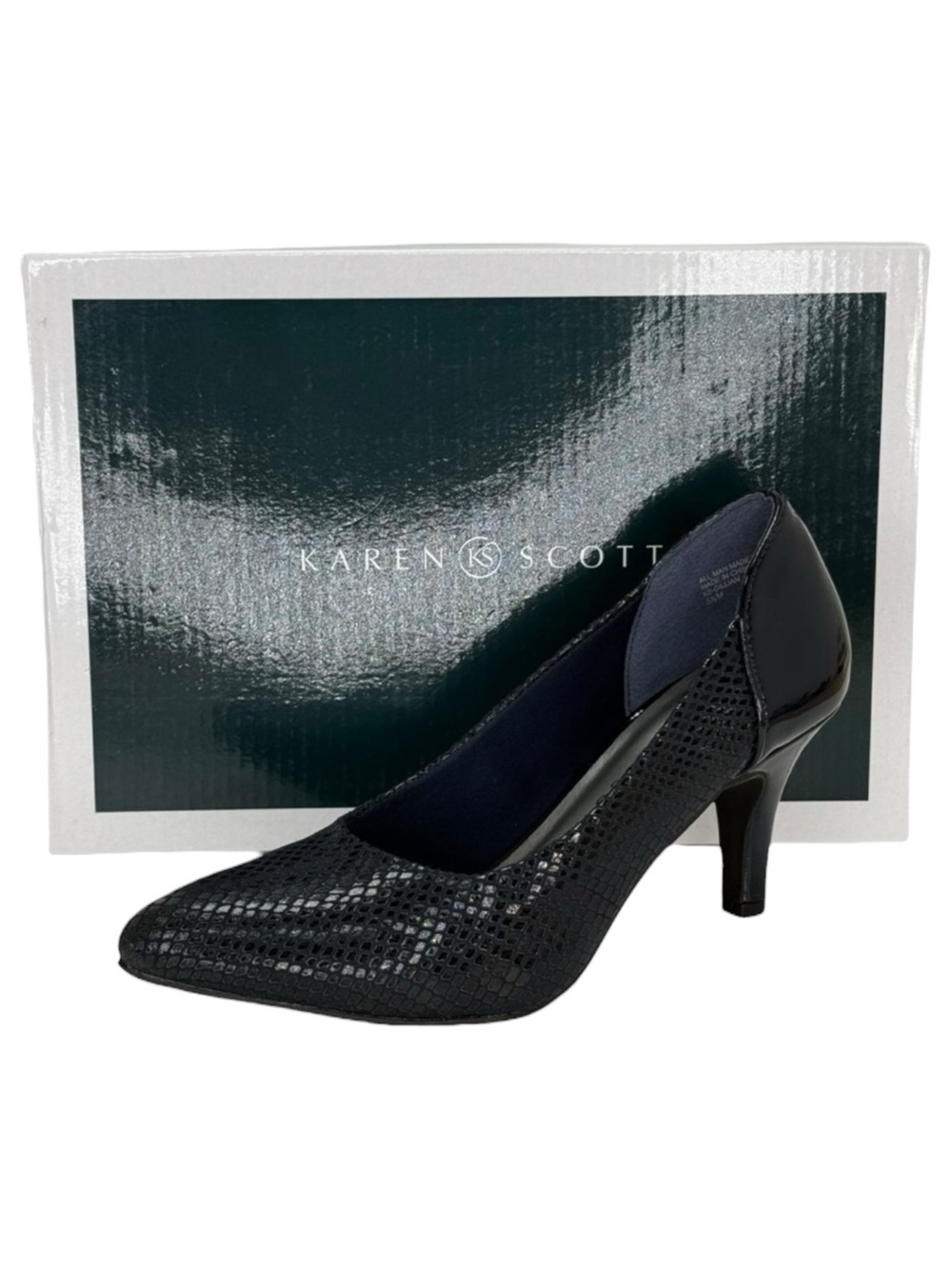 Karen Scott Gillian Navy Snake Pattern Faux Leather Womens Heels Size 5.5M